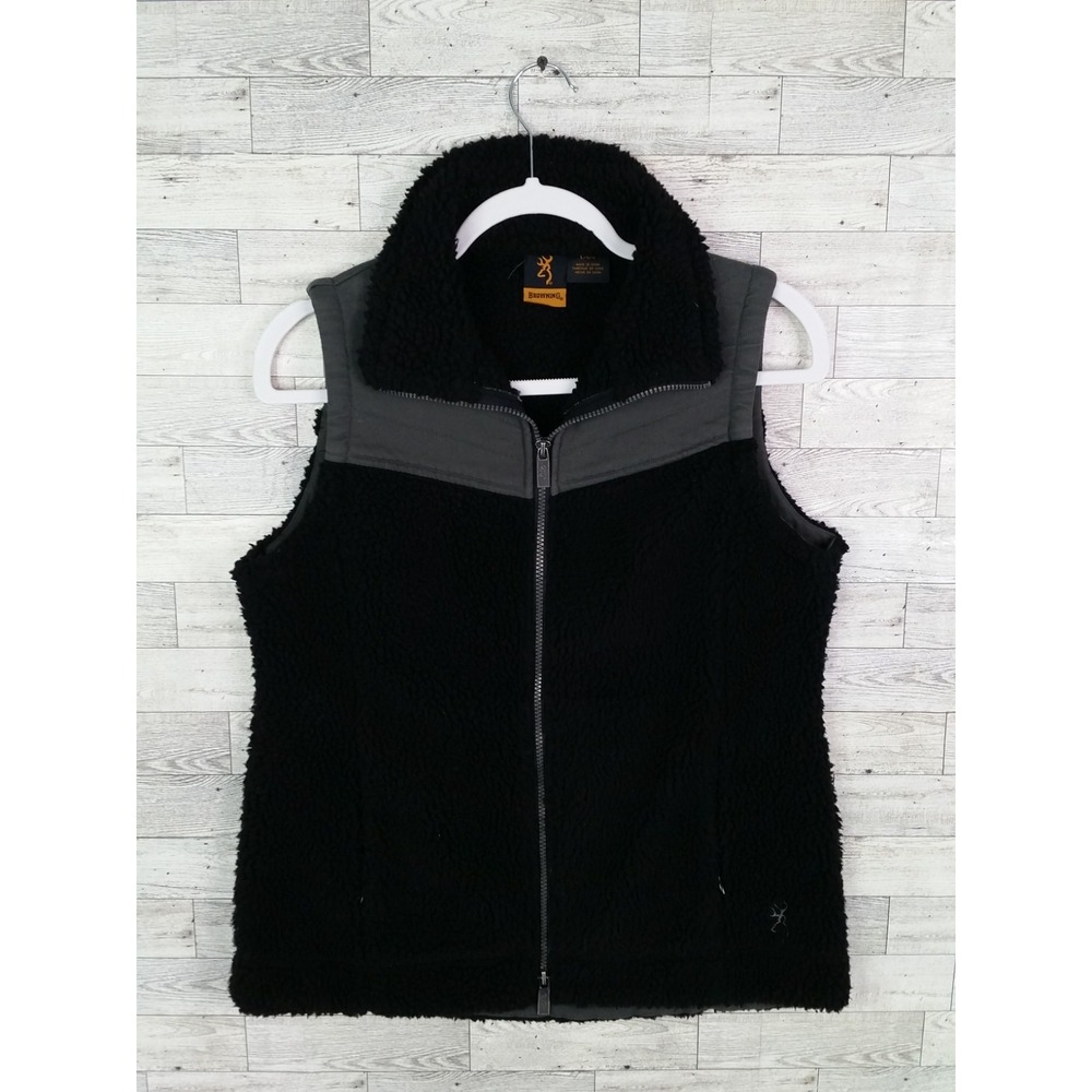 Women's Browning Vest Fleece Nylon Hunting Skeet Shooting Top Sz L Large Black